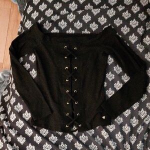 Guess Black Off-the-Shoulder Lace-Up Top XS NWT